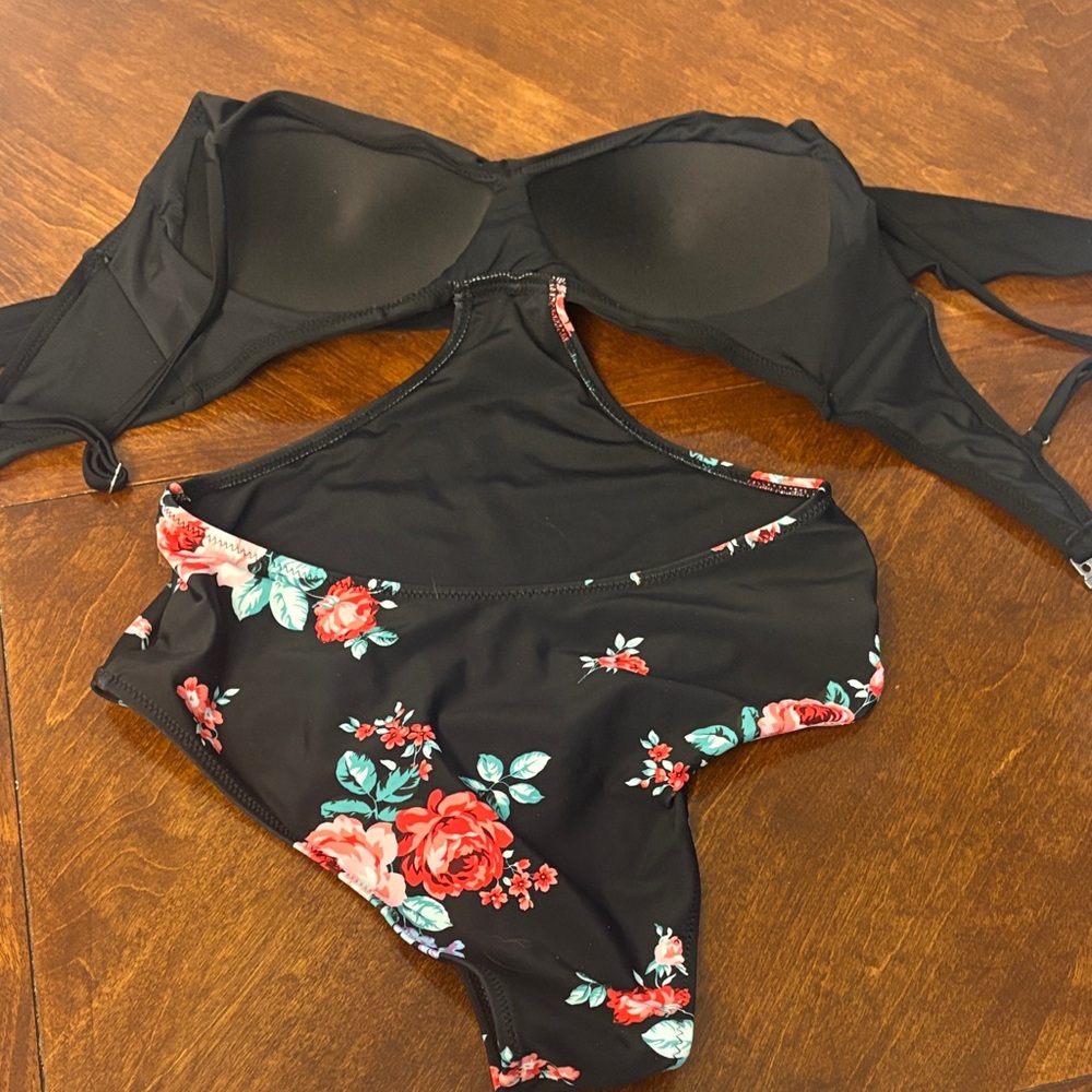 Floral Black One-Piece Swimsuit - Picture 2 of 2